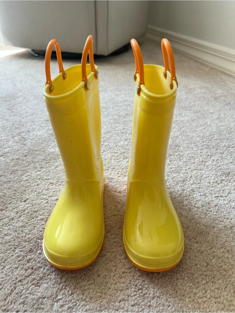 Colorxy Yellow Rain Boot with Orange Handles and Sole